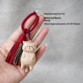 Cute Hand Carved Retro Cat Keychain Natural Wooden Kitty Tassel Charm Bag Pendant Unique Gift for Cat Enthusiasts