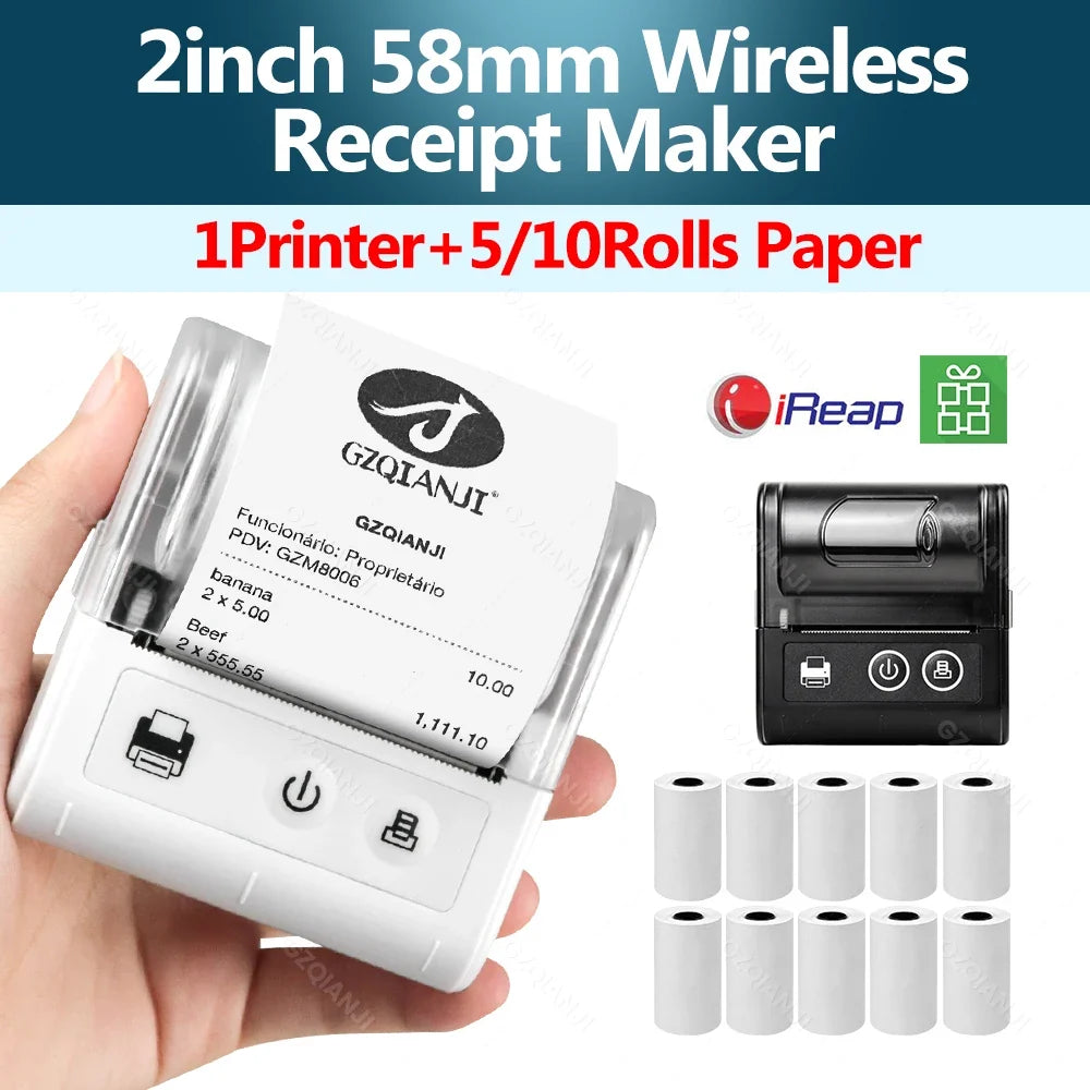 58MM Mini Pocket Thermal Receipt Printer Mobile Portable Ticket Bill Wireless Bluetooth USB Thermal POS Printer PC Android IOS