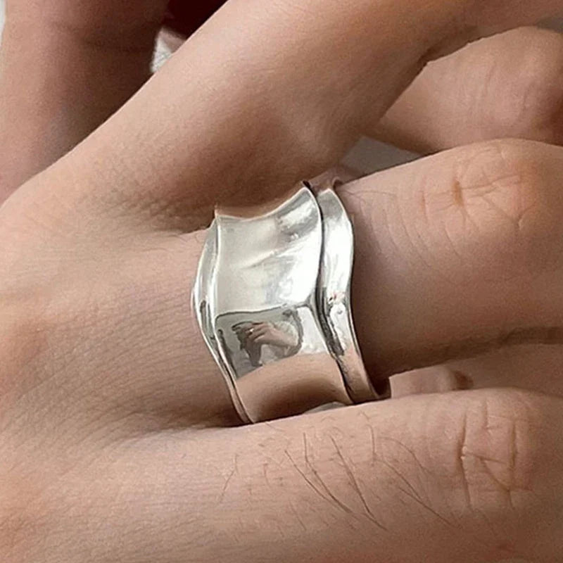 PANJBJ 925 Sterling Silver Thick Double Layer Ring for Women Girl Gift Minimalism Neutral Opening Wide Jewelry Dropshipping