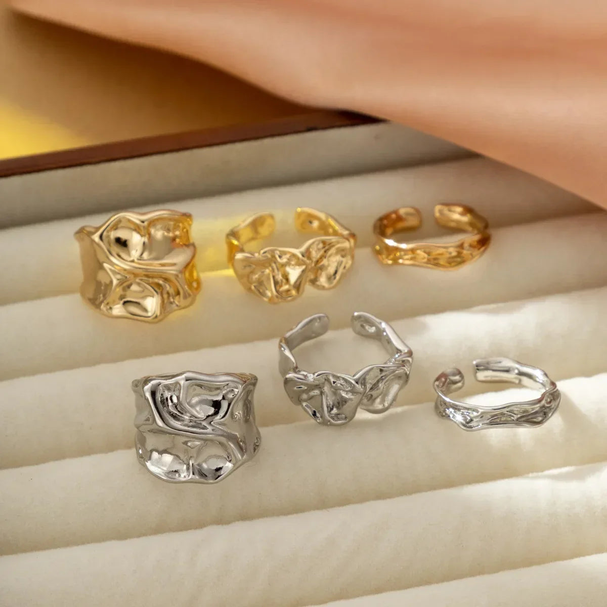 3Pcs Vintage Irregular Pleated Open Ring for Women Men Vintage Punk Liquid Metal Style Finger Y2K Accessories Fashion Jewelry