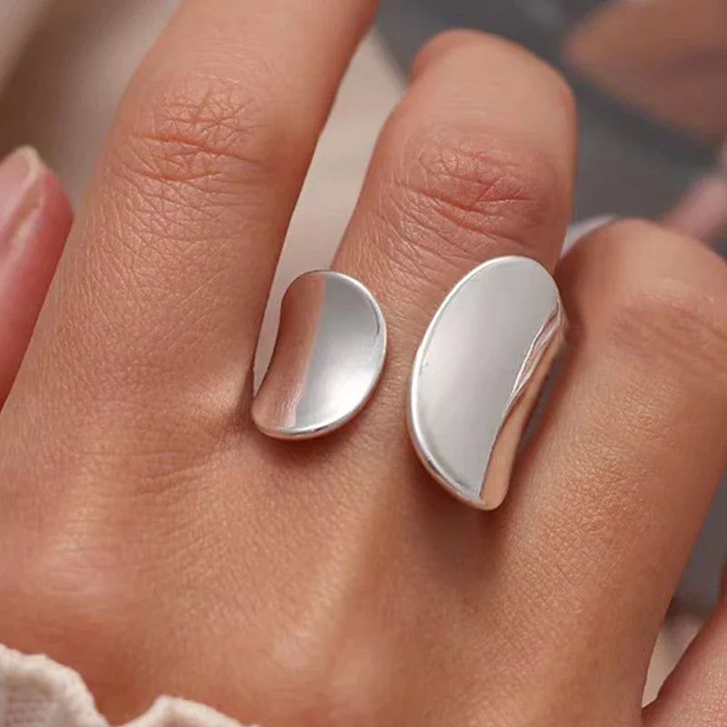 PANJBJ 925 Sterling Silver Thick Double Layer Ring for Women Girl Gift Minimalism Neutral Opening Wide Jewelry Dropshipping