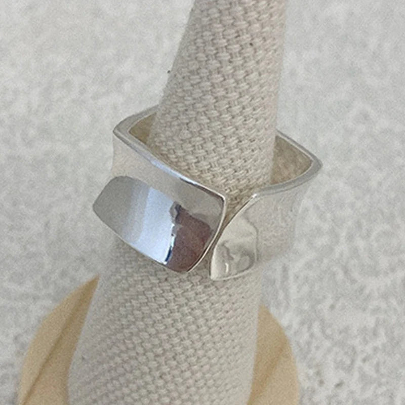 PANJBJ 925 Sterling Silver Thick Double Layer Ring for Women Girl Gift Minimalism Neutral Opening Wide Jewelry Dropshipping
