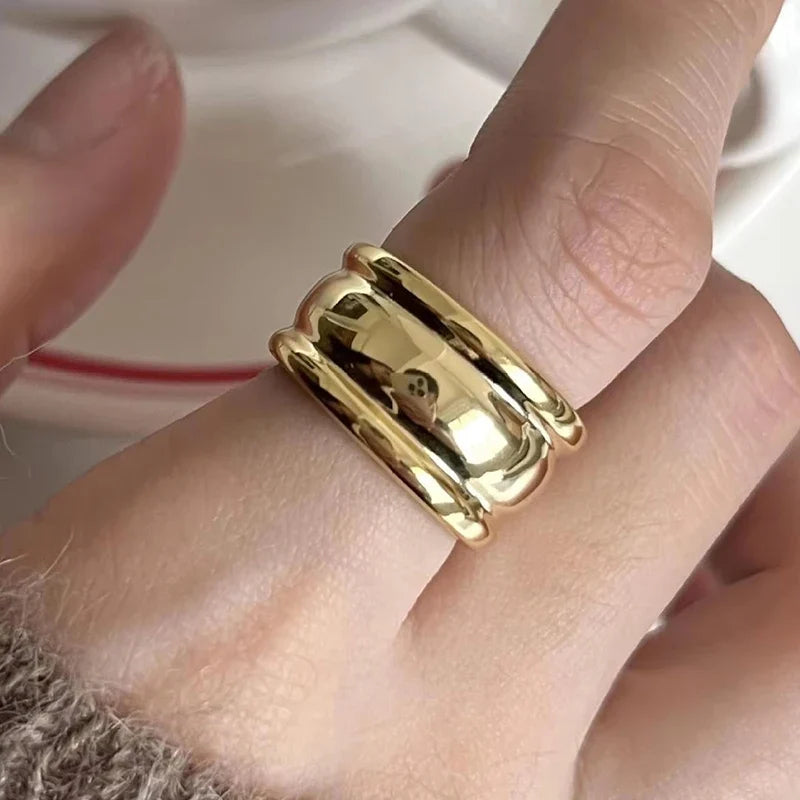 PANJBJ 925 Sterling Silver Thick Double Layer Ring for Women Girl Gift Minimalism Neutral Opening Wide Jewelry Dropshipping