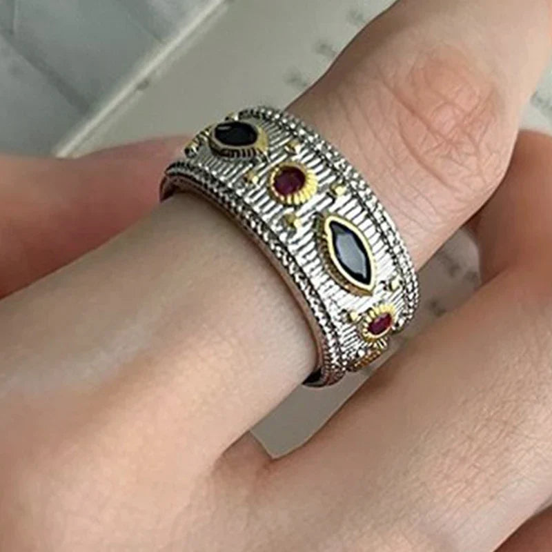 PANJBJ 925 Sterling Silver Thick Double Layer Ring for Women Girl Gift Minimalism Neutral Opening Wide Jewelry Dropshipping