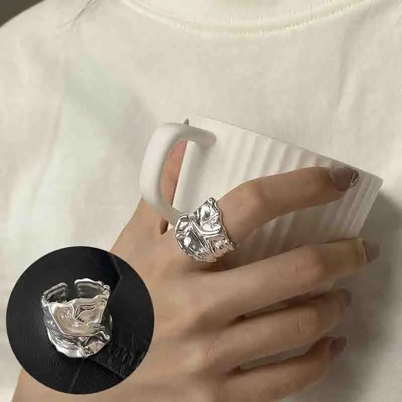 PANJBJ 925 Sterling Silver Thick Double Layer Ring for Women Girl Gift Minimalism Neutral Opening Wide Jewelry Dropshipping