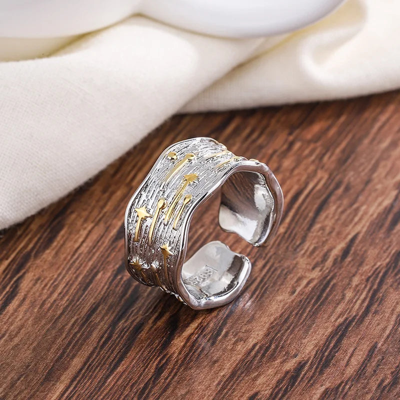 PANJBJ 925 Sterling Silver Thick Double Layer Ring for Women Girl Gift Minimalism Neutral Opening Wide Jewelry Dropshipping