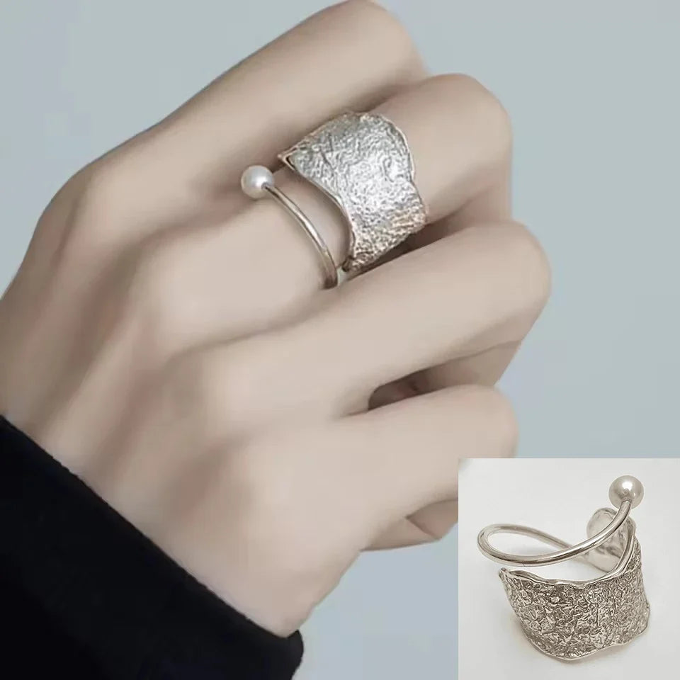 PANJBJ 925 Sterling Silver Thick Double Layer Ring for Women Girl Gift Minimalism Neutral Opening Wide Jewelry Dropshipping