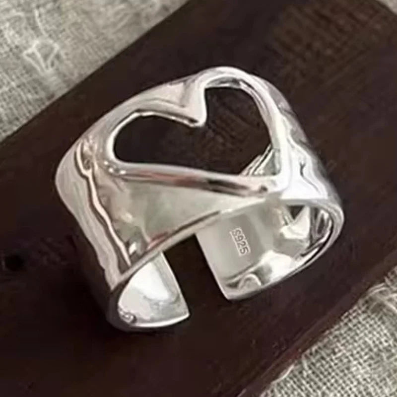 PANJBJ 925 Sterling Silver Thick Double Layer Ring for Women Girl Gift Minimalism Neutral Opening Wide Jewelry Dropshipping