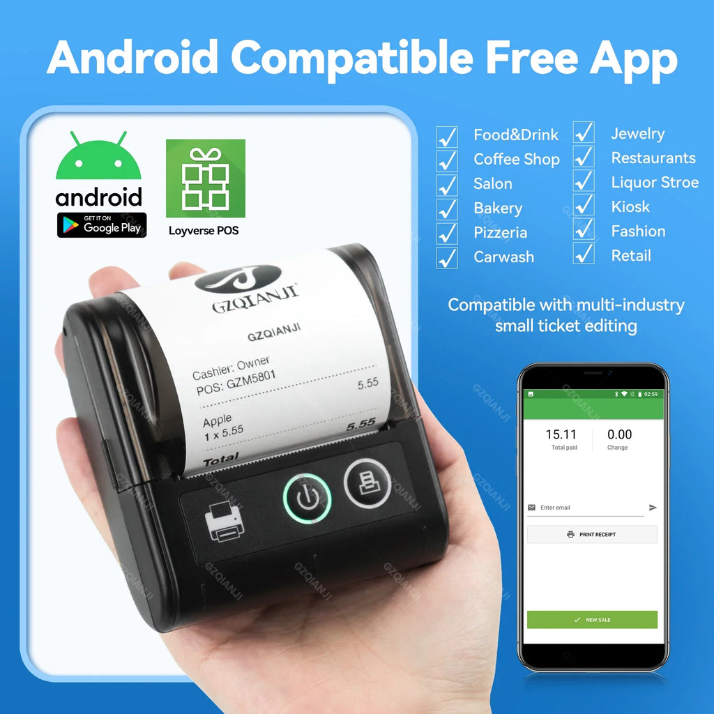 58MM Mini Pocket Thermal Receipt Printer Mobile Portable Ticket Bill Wireless Bluetooth USB Thermal POS Printer PC Android IOS