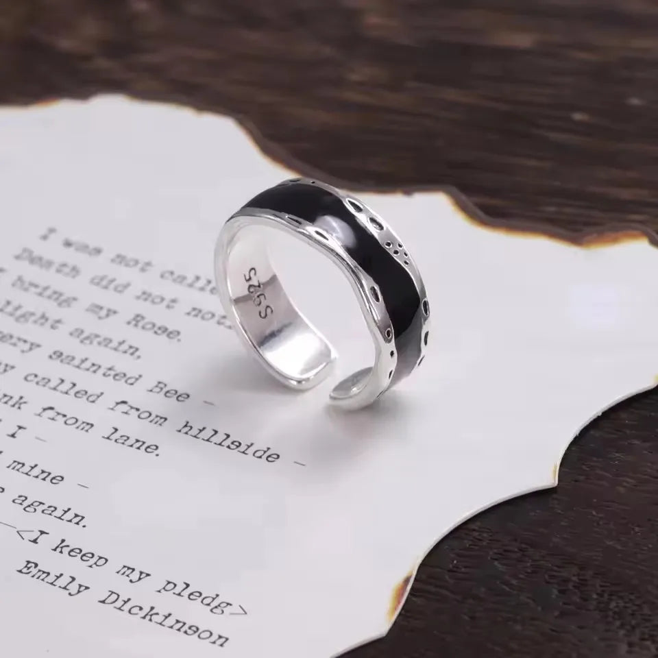 PANJBJ 925 Sterling Silver Thick Double Layer Ring for Women Girl Gift Minimalism Neutral Opening Wide Jewelry Dropshipping
