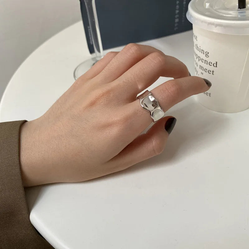 PANJBJ 925 Sterling Silver Thick Double Layer Ring for Women Girl Gift Minimalism Neutral Opening Wide Jewelry Dropshipping