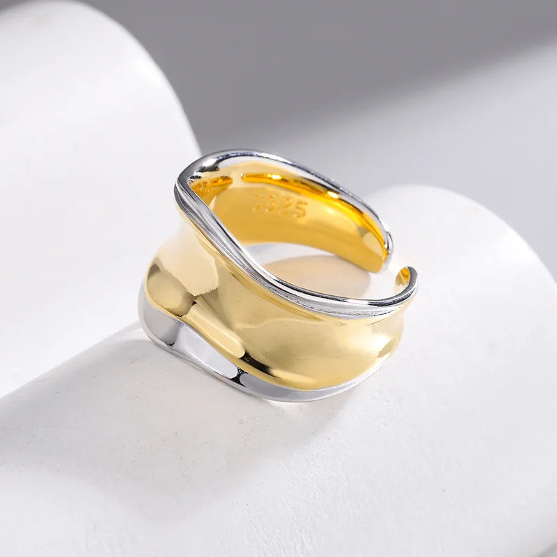 PANJBJ 925 Sterling Silver Thick Double Layer Ring for Women Girl Gift Minimalism Neutral Opening Wide Jewelry Dropshipping