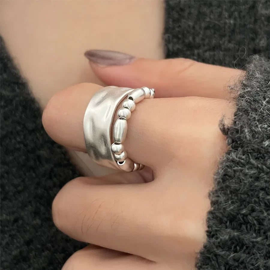 PANJBJ 925 Sterling Silver Thick Double Layer Ring for Women Girl Gift Minimalism Neutral Opening Wide Jewelry Dropshipping