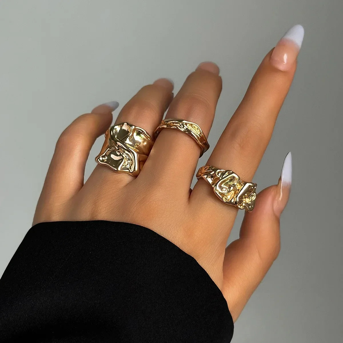 3Pcs Vintage Irregular Pleated Open Ring for Women Men Vintage Punk Liquid Metal Style Finger Y2K Accessories Fashion Jewelry