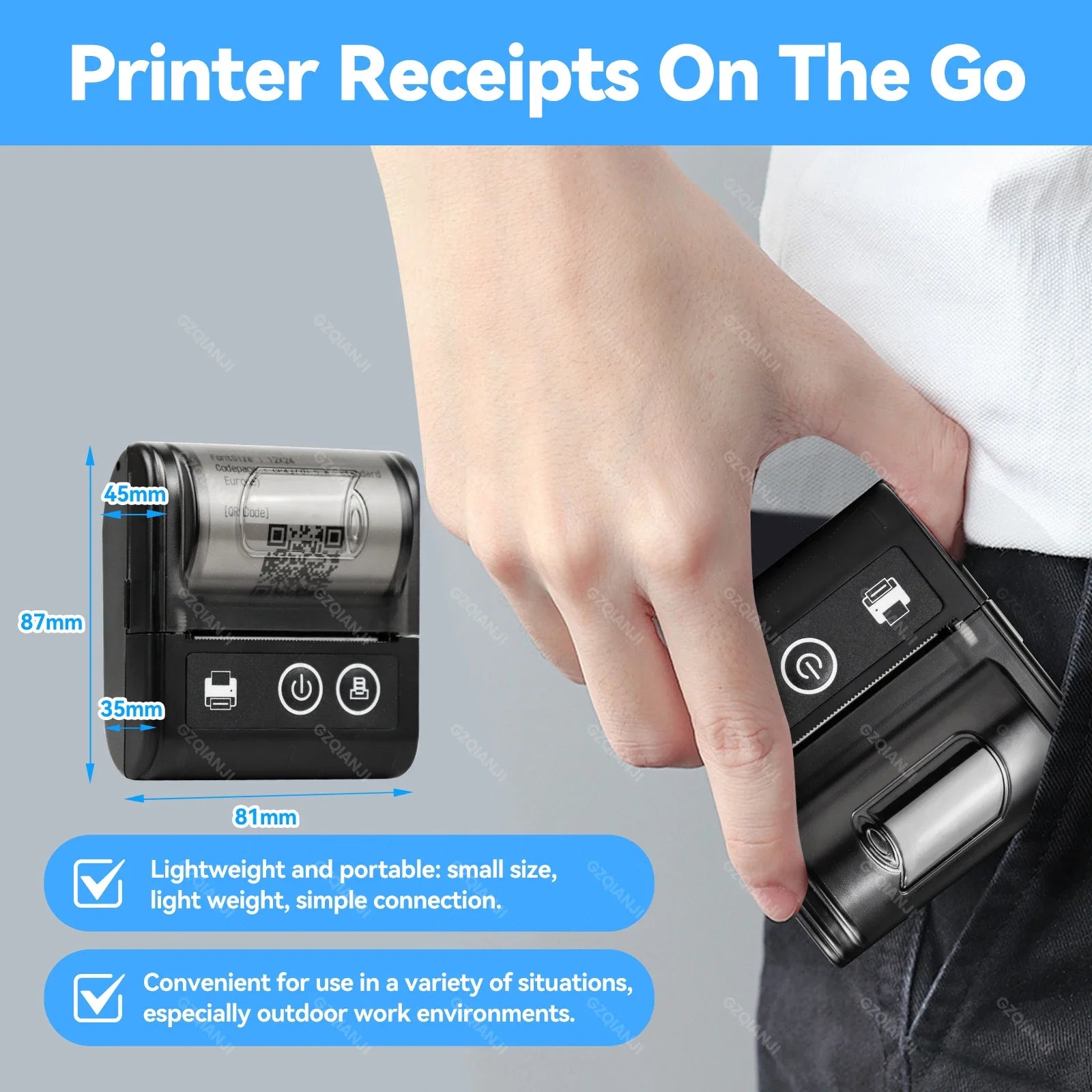 58MM Mini Pocket Thermal Receipt Printer Mobile Portable Ticket Bill Wireless Bluetooth USB Thermal POS Printer PC Android IOS