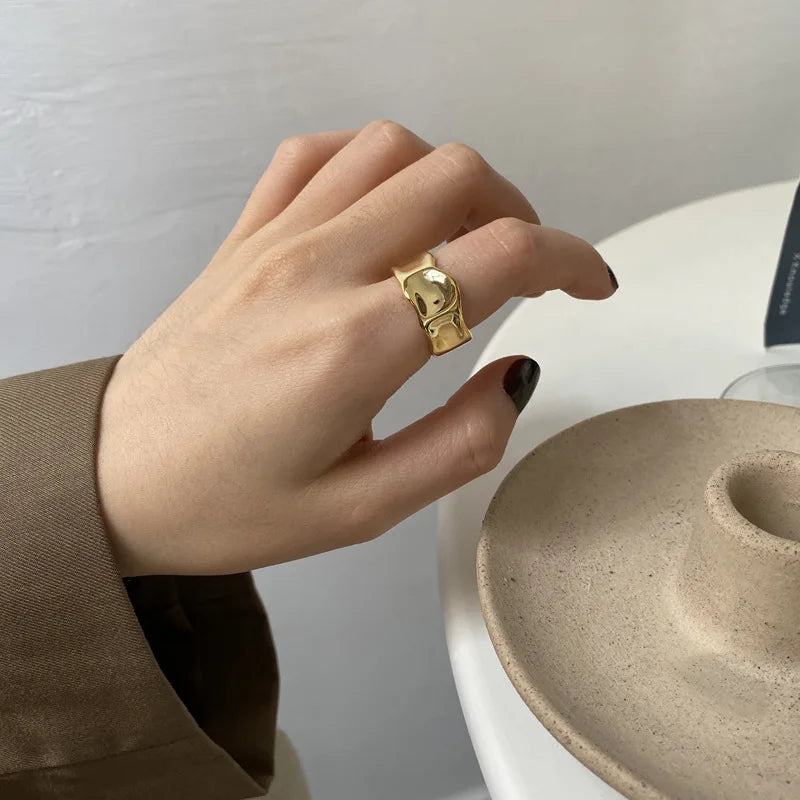 PANJBJ 925 Sterling Silver Thick Double Layer Ring for Women Girl Gift Minimalism Neutral Opening Wide Jewelry Dropshipping