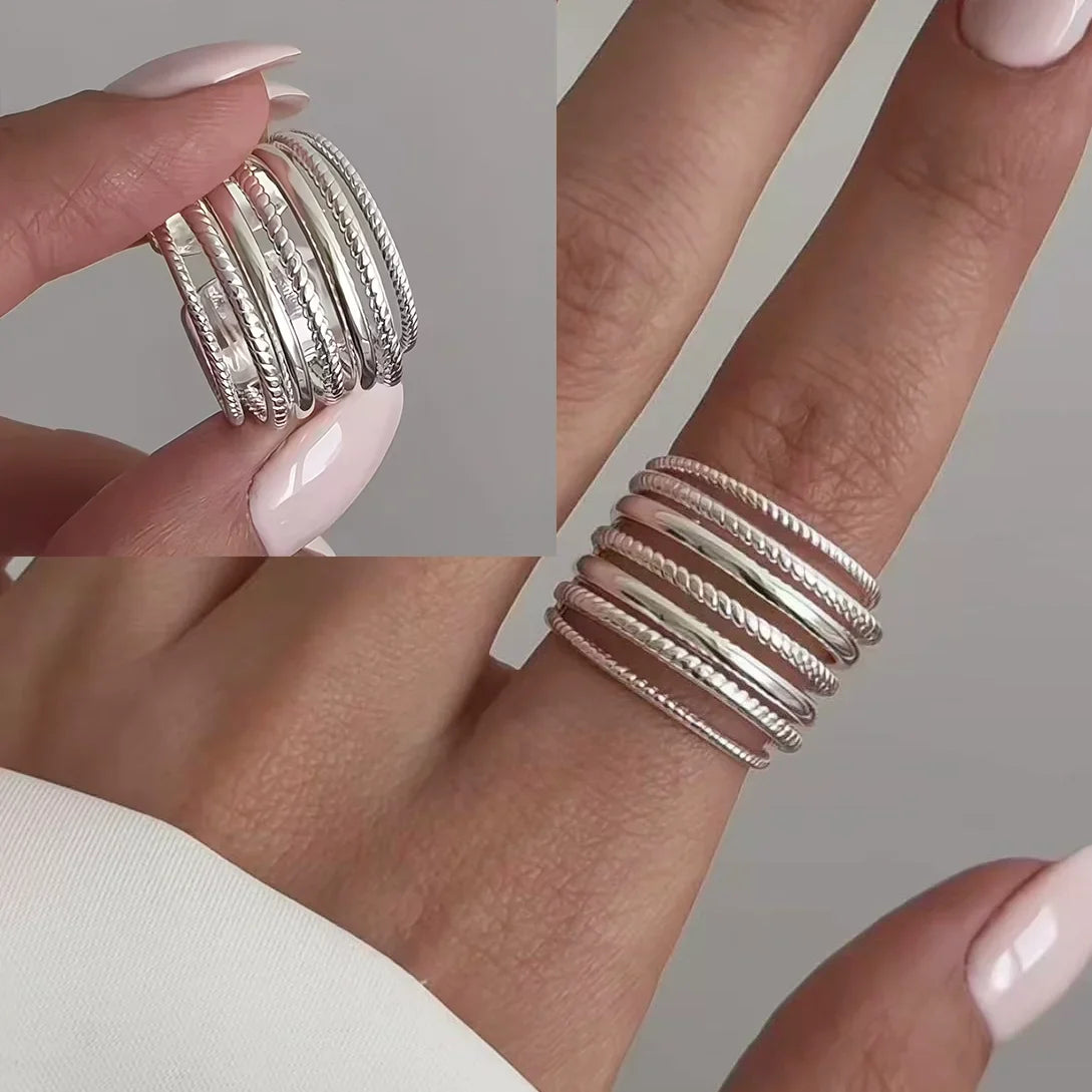 PANJBJ 925 Sterling Silver Thick Double Layer Ring for Women Girl Gift Minimalism Neutral Opening Wide Jewelry Dropshipping
