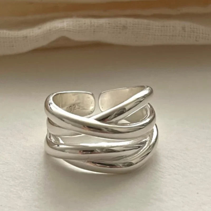 PANJBJ 925 Sterling Silver Thick Double Layer Ring for Women Girl Gift Minimalism Neutral Opening Wide Jewelry Dropshipping