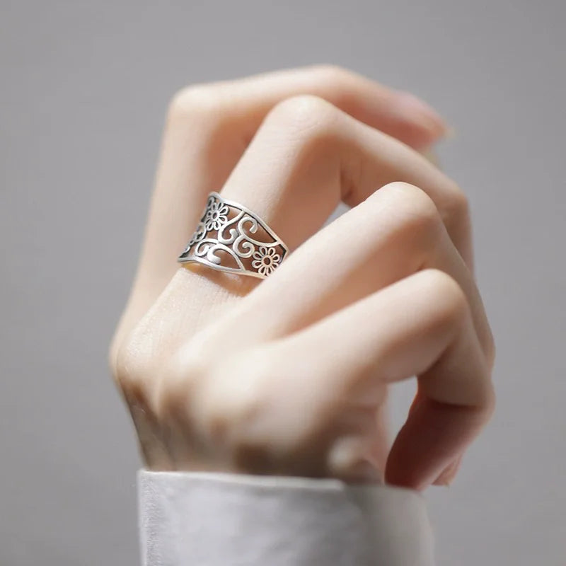 PANJBJ 925 Sterling Silver Thick Double Layer Ring for Women Girl Gift Minimalism Neutral Opening Wide Jewelry Dropshipping