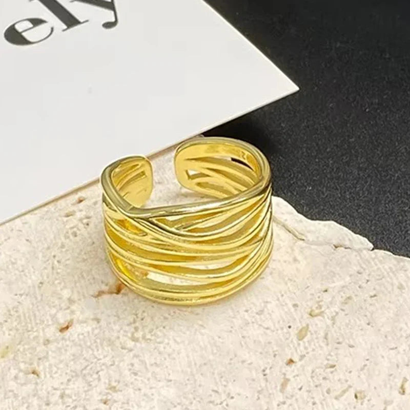 PANJBJ 925 Sterling Silver Thick Double Layer Ring for Women Girl Gift Minimalism Neutral Opening Wide Jewelry Dropshipping