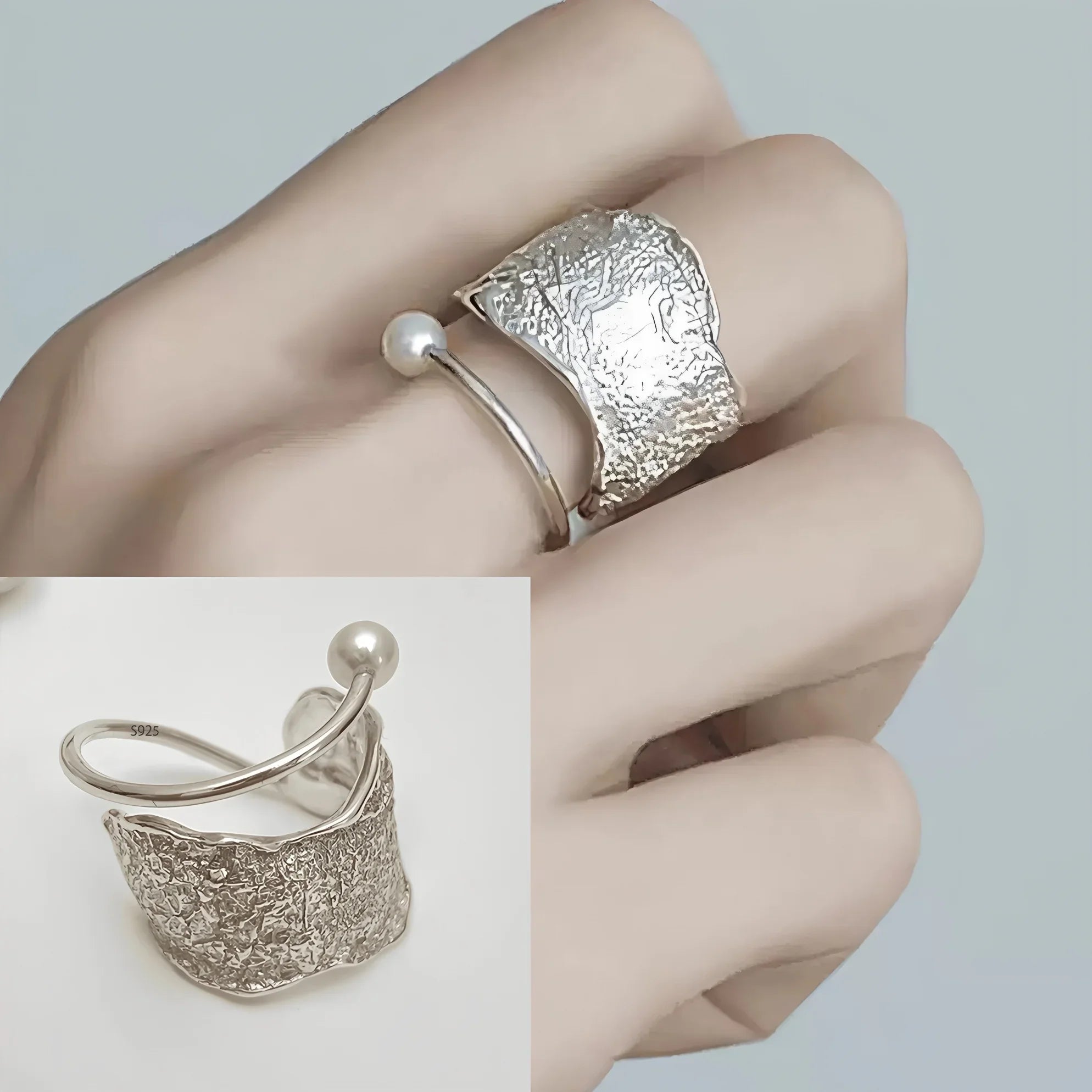 PANJBJ 925 Sterling Silver Thick Double Layer Ring for Women Girl Gift Minimalism Neutral Opening Wide Jewelry Dropshipping