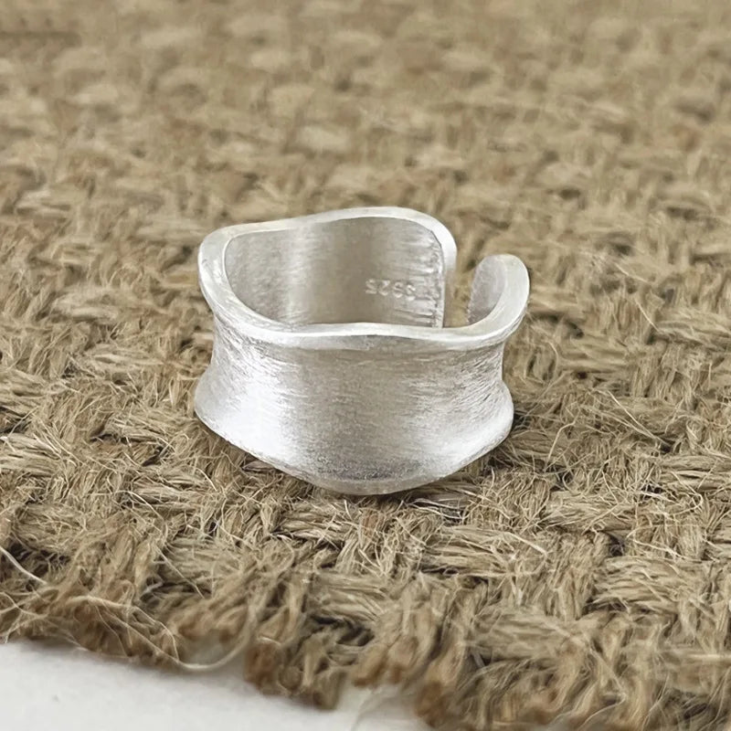 PANJBJ 925 Sterling Silver Thick Double Layer Ring for Women Girl Gift Minimalism Neutral Opening Wide Jewelry Dropshipping
