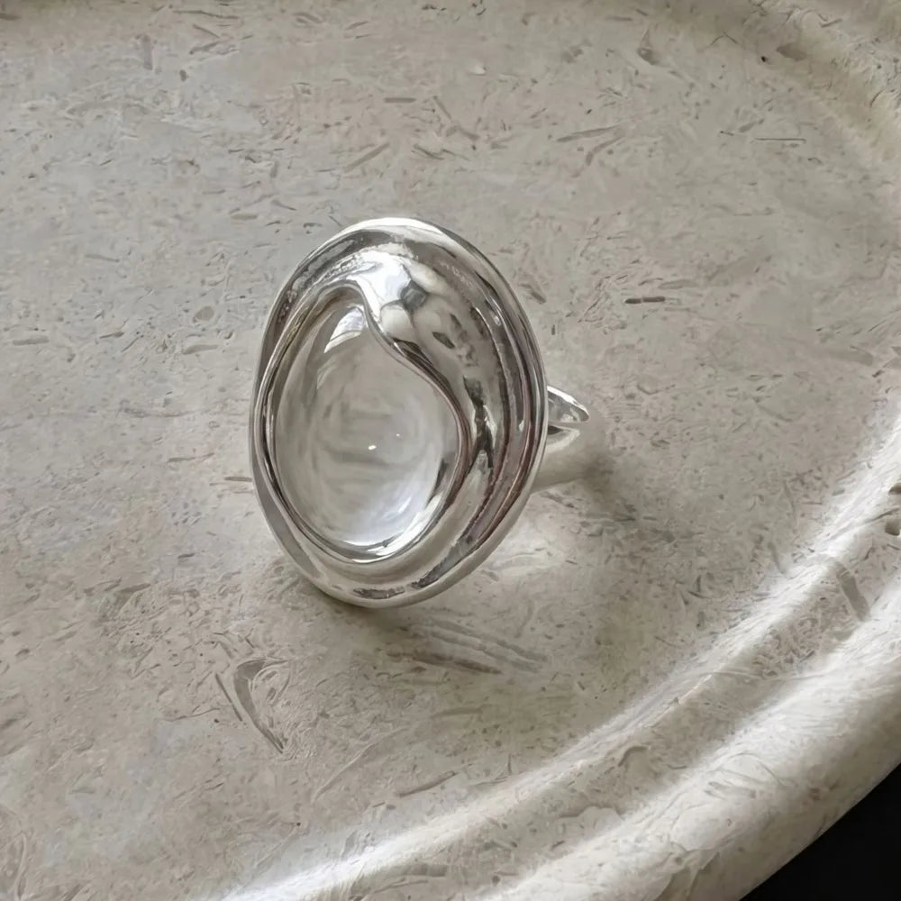 PANJBJ 925 Sterling Silver Thick Double Layer Ring for Women Girl Gift Minimalism Neutral Opening Wide Jewelry Dropshipping