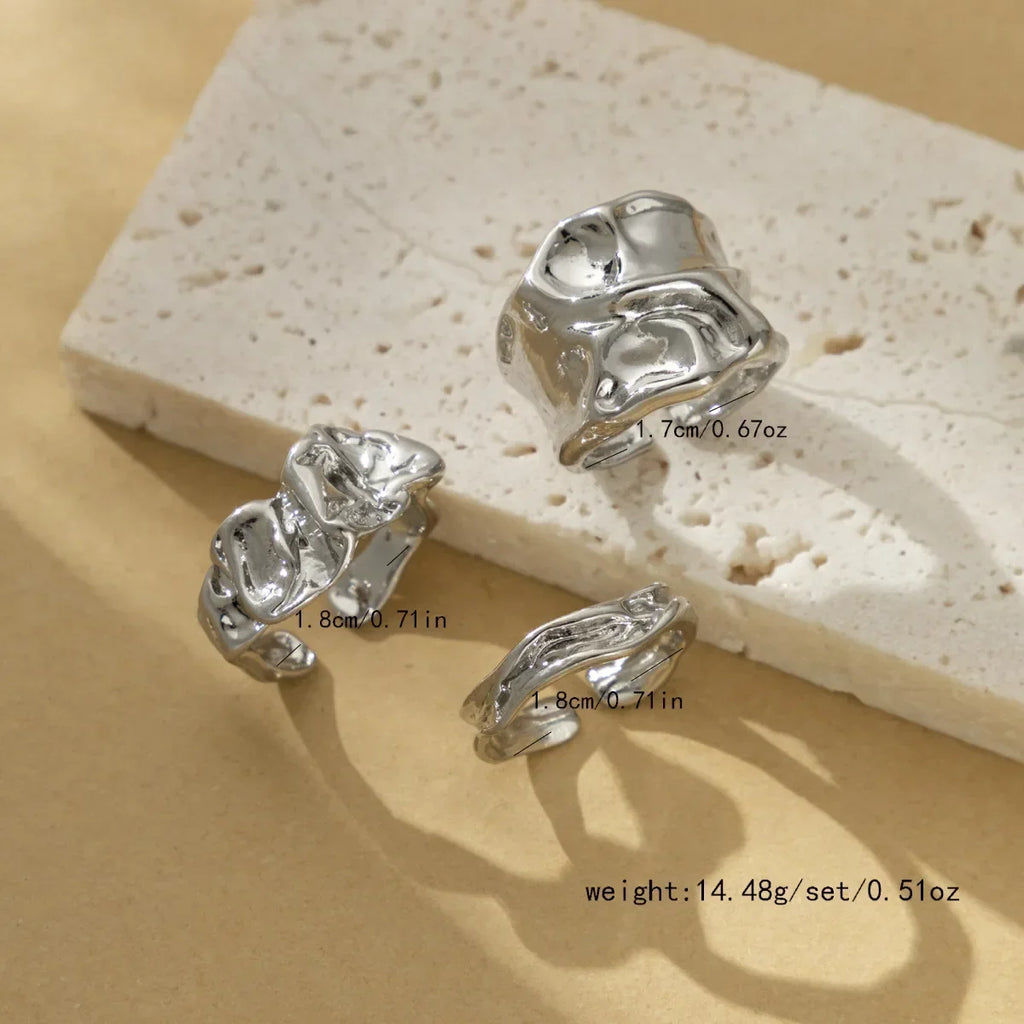 3Pcs Vintage Irregular Pleated Open Ring for Women Men Vintage Punk Liquid Metal Style Finger Y2K Accessories Fashion Jewelry