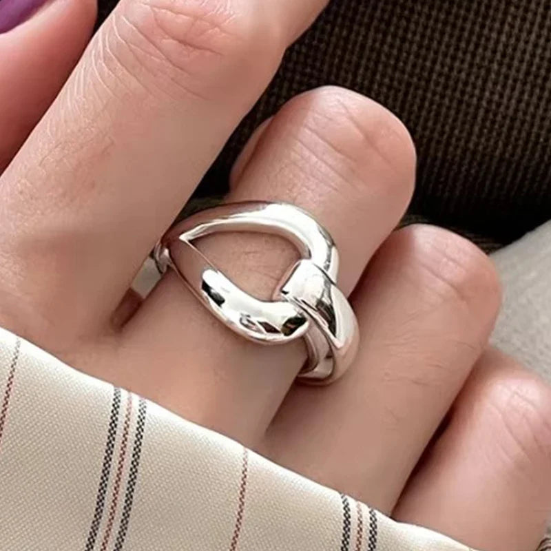 PANJBJ 925 Sterling Silver Thick Double Layer Ring for Women Girl Gift Minimalism Neutral Opening Wide Jewelry Dropshipping