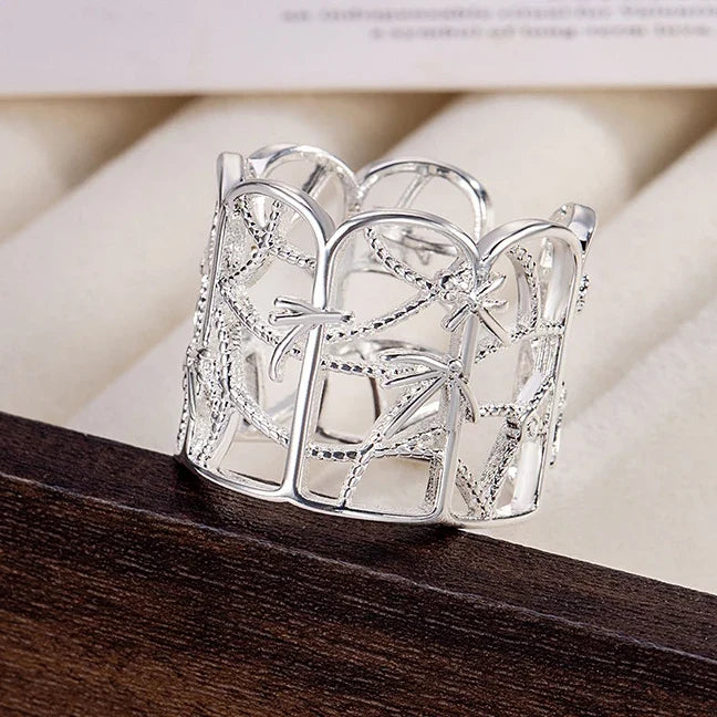 PANJBJ 925 Sterling Silver Thick Double Layer Ring for Women Girl Gift Minimalism Neutral Opening Wide Jewelry Dropshipping